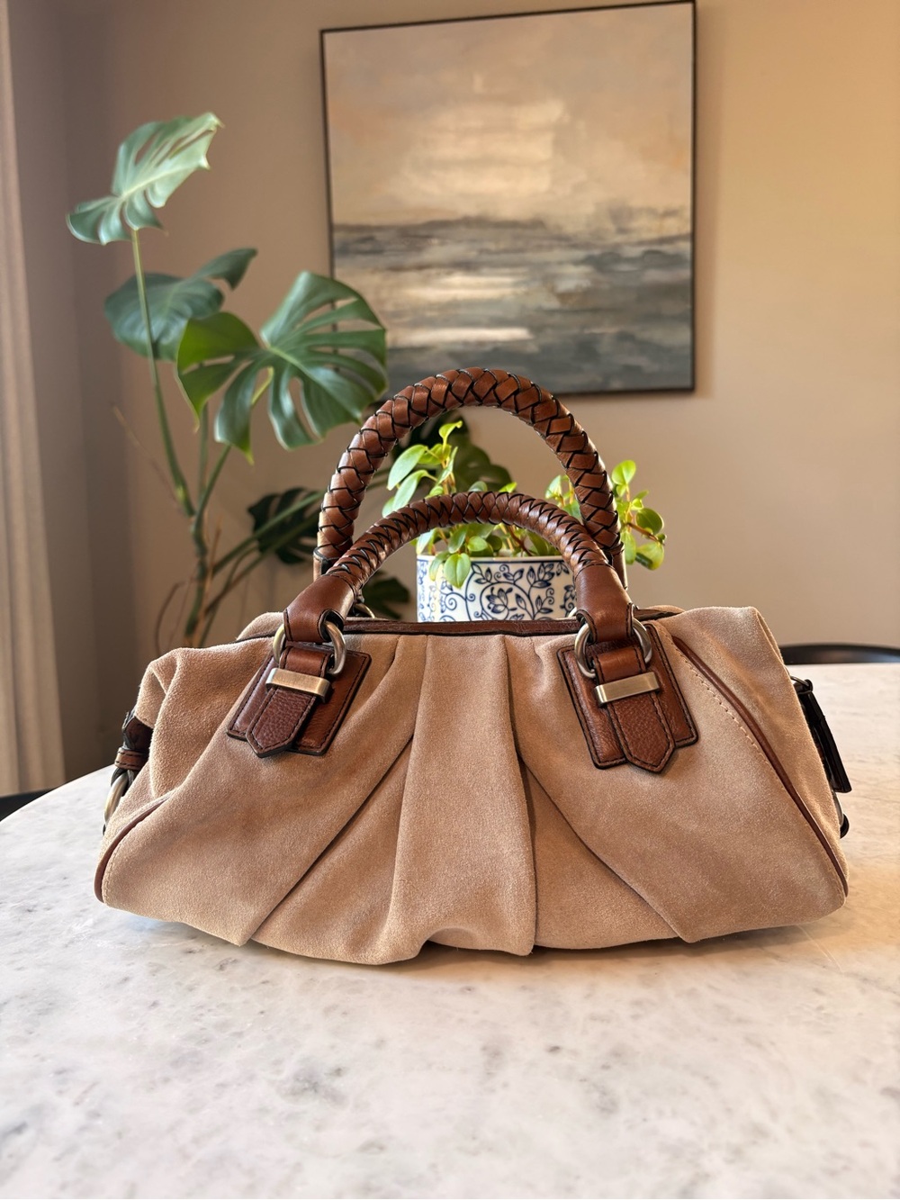 Banana Republic Tan Suede and Leather Women's Handbag